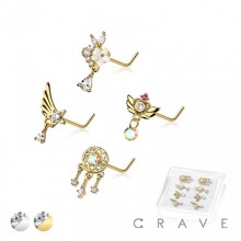 8PCS OF ASSORTED CZ DANGLE 316L SURGICAL STEEL L-SHAPE NOSE STUD BOX